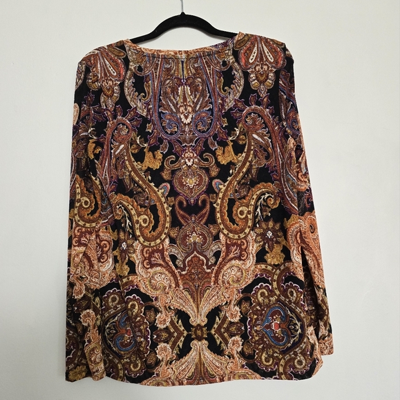 Chico's Long Sleeve Boat Neckline Paisley Mesh Top Multi-Colored - Picture 2 of 5